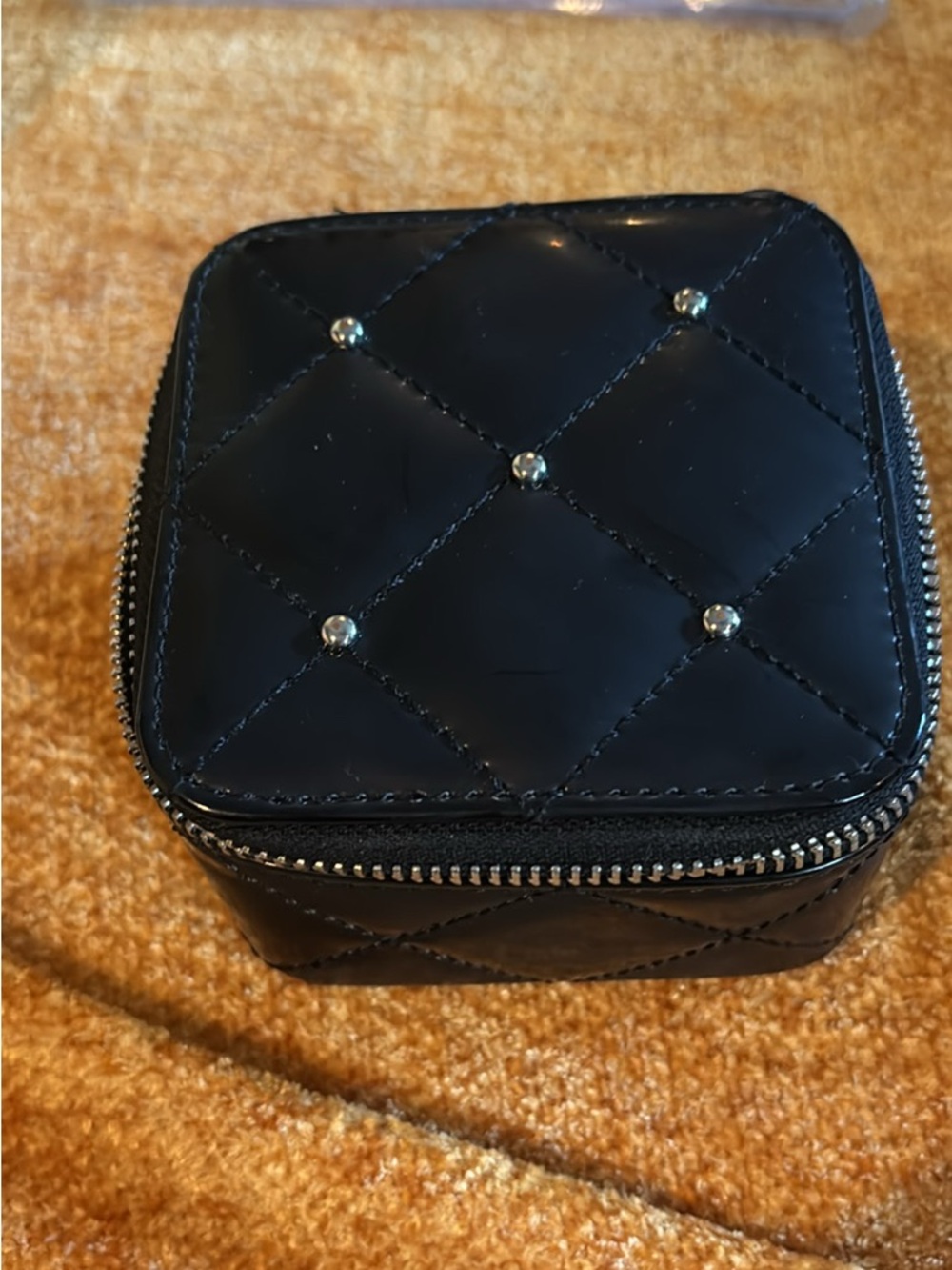 White House Black Market Black Quilted Zip Jewelry Pouch with Silver Hardware